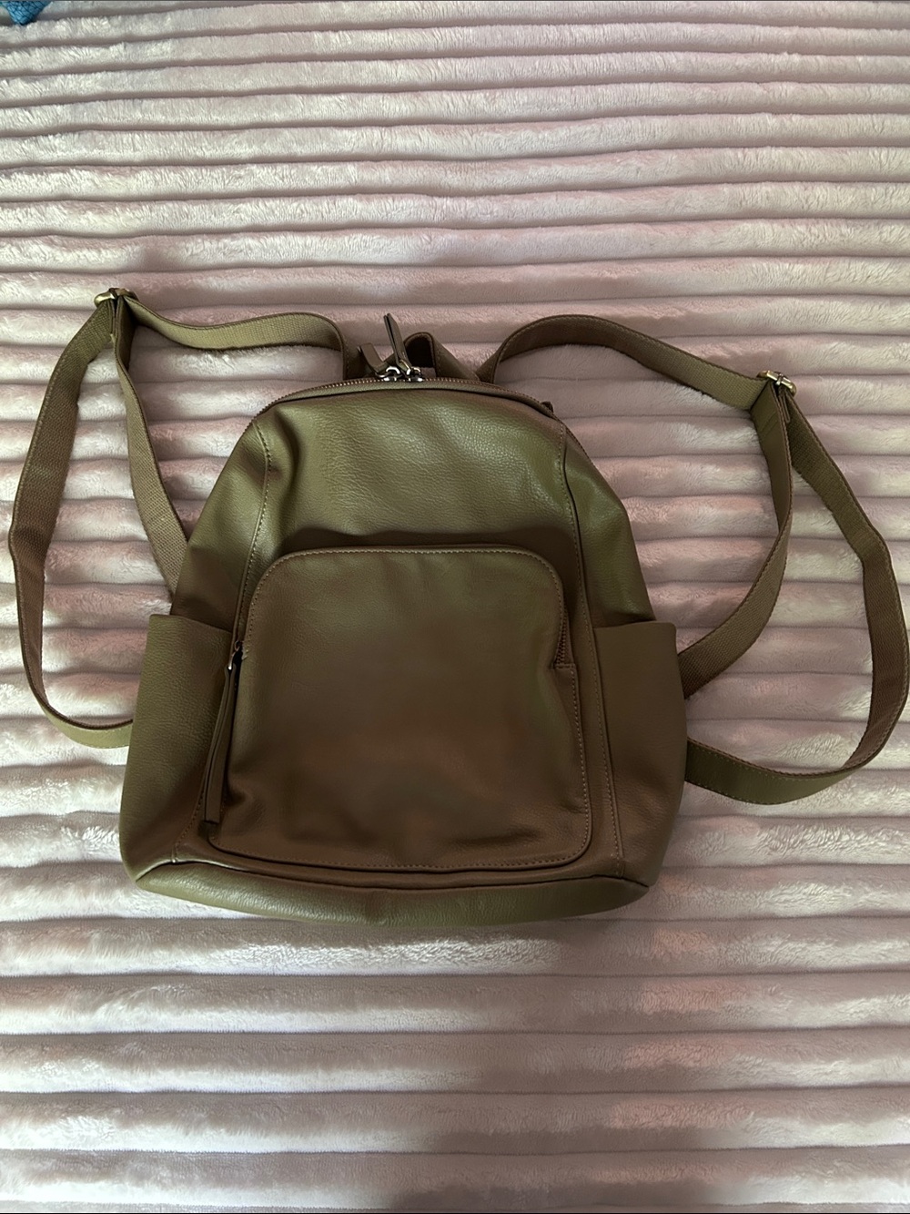 Joy Susan Olive Green Women's Backpack - Minimal Leather-Style Carry